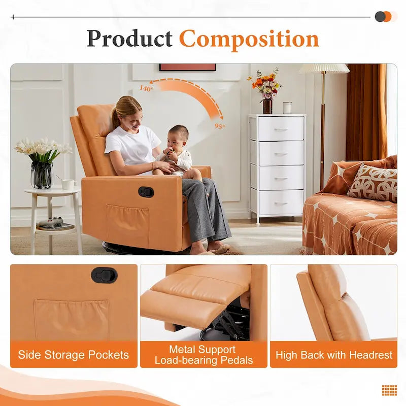 Fauteuil inclinable, pivotant et à bascule gris/marron/beige pour 1 personne