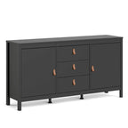 Buffet 2 portes et 3 tiroirs en noir mat / blanc / hickory, assemblage à 2 personnes