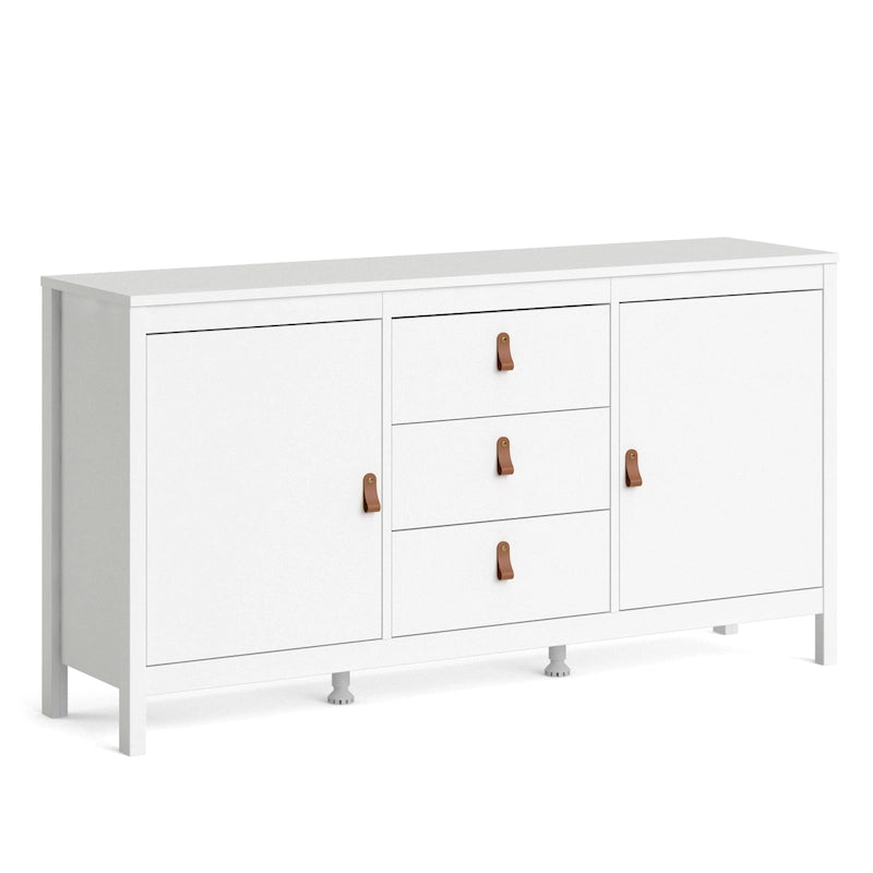 Buffet 2 portes et 3 tiroirs en noir mat / blanc / hickory, assemblage à 2 personnes