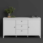 Buffet 2 portes et 3 tiroirs en noir mat / blanc / hickory, assemblage à 2 personnes