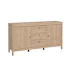 Buffet 2 portes et 3 tiroirs en noir mat / blanc / hickory, assemblage à 2 personnes