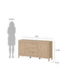 Buffet 2 portes et 3 tiroirs en noir mat / blanc / hickory, assemblage à 2 personnes
