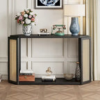Console de table en flèche noire avec panneau en rotin, entrée une personne
