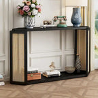 Console de table en flèche noire avec panneau en rotin, entrée une personne