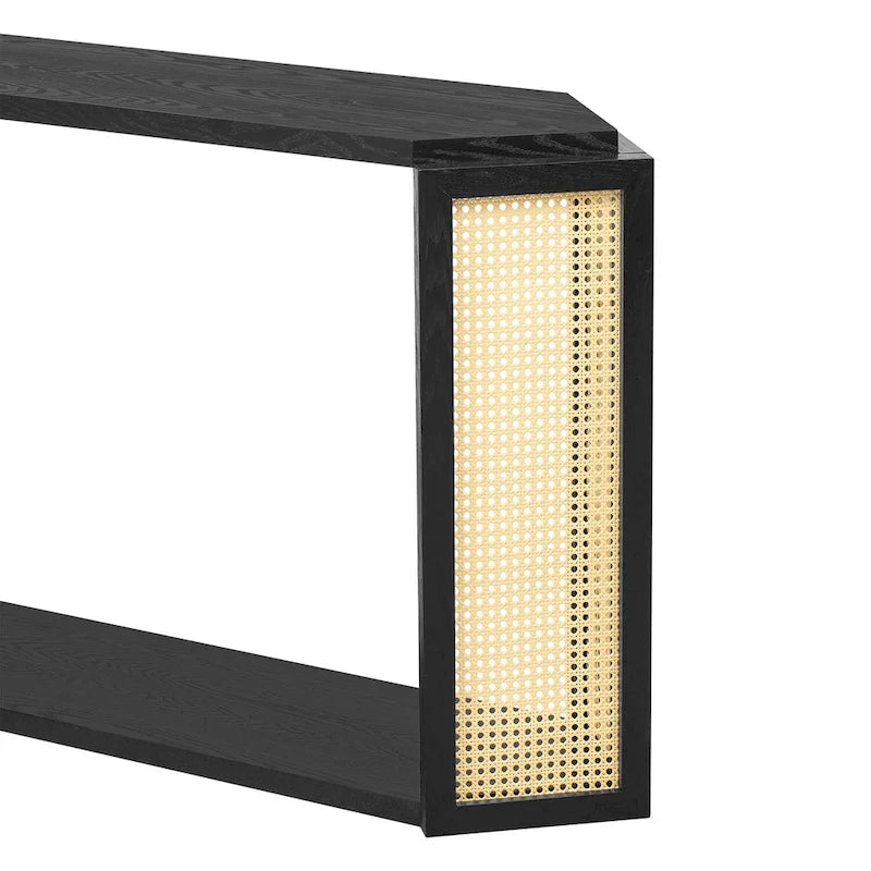 Console de table en flèche noire avec panneau en rotin, entrée une personne