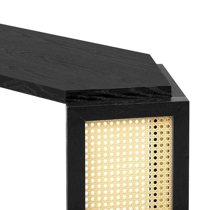 Console de table en flèche noire avec panneau en rotin, entrée une personne