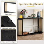 Console de table en flèche noire avec panneau en rotin, entrée une personne