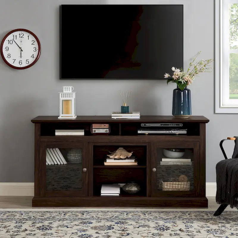 Meuble TV rustique marron, 152 cm de large, convient aux téléviseurs jusqu'à 165 cm