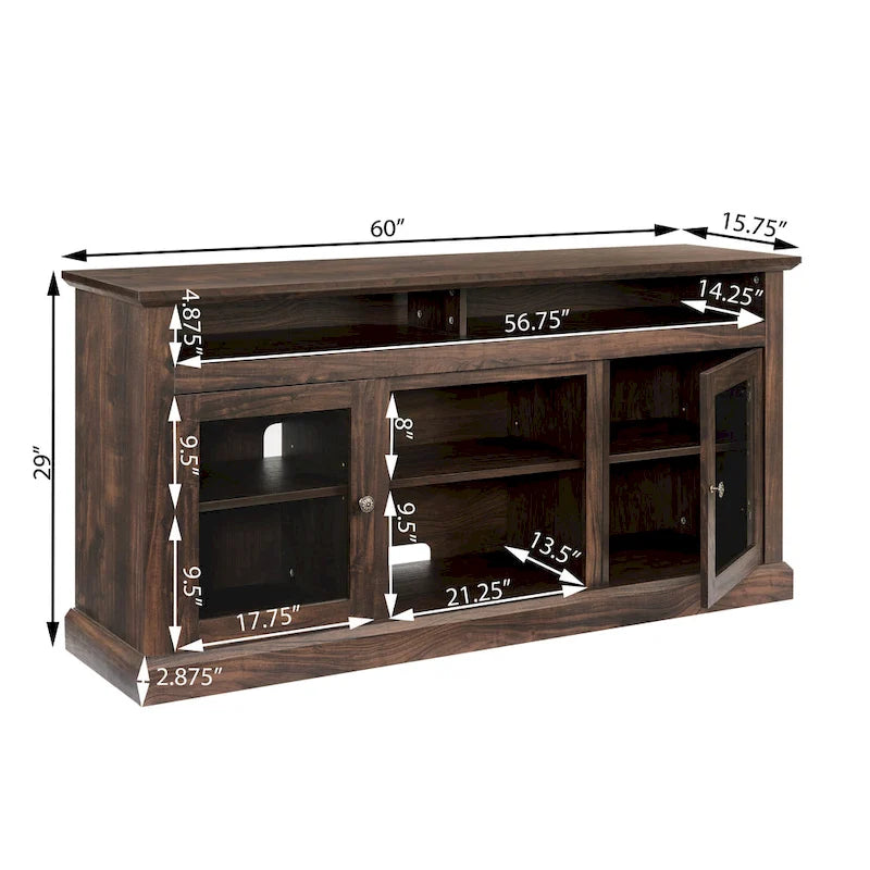 Meuble TV rustique marron, 152 cm de large, convient aux téléviseurs jusqu'à 165 cm