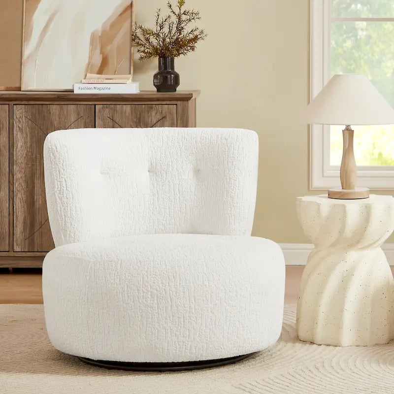 Fauteuil pivotant en flanelle (jaune/blanc/vert/caramel) sans accoudoirs, une place