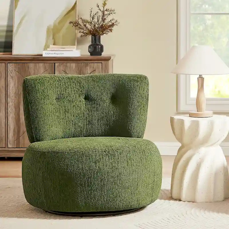 Fauteuil pivotant en flanelle (jaune/blanc/vert/caramel) sans accoudoirs, une place