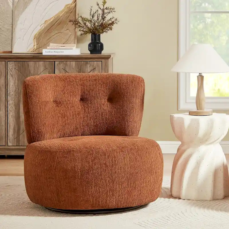 Fauteuil pivotant en flanelle (jaune/blanc/vert/caramel) sans accoudoirs, une place