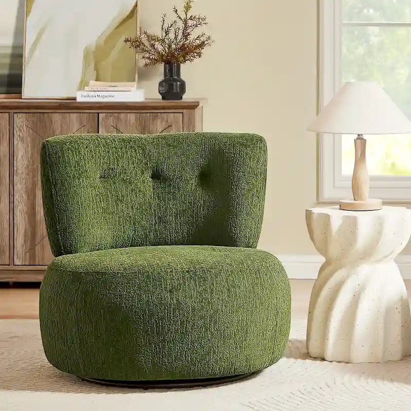 Fauteuil pivotant en flanelle (jaune/blanc/vert/caramel) sans accoudoirs, une place