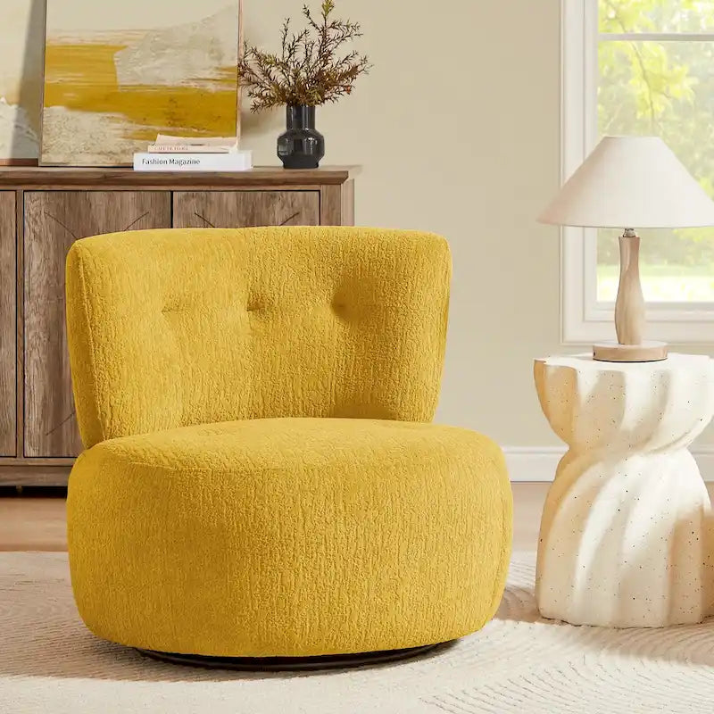 Fauteuil pivotant en flanelle (jaune/blanc/vert/caramel) sans accoudoirs, une place