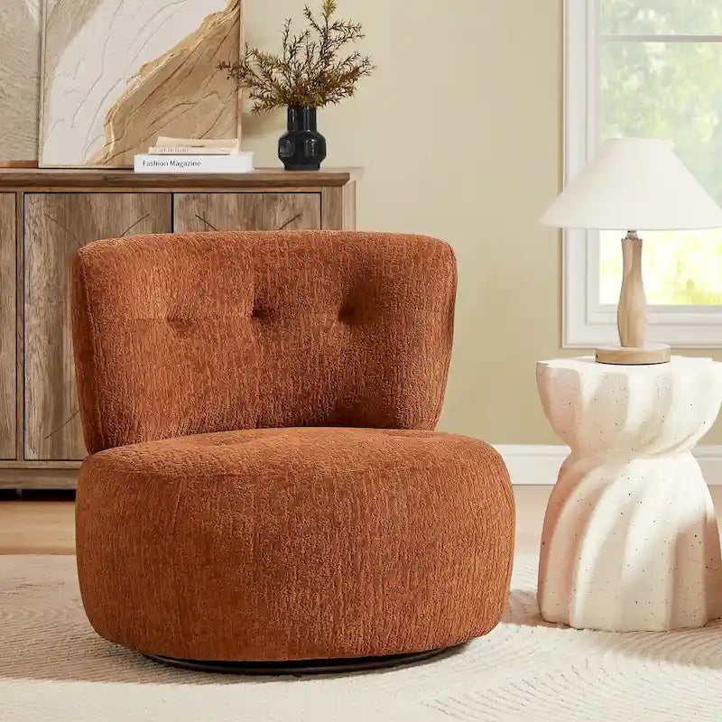 Fauteuil pivotant en flanelle (jaune/blanc/vert/caramel) sans accoudoirs, une place