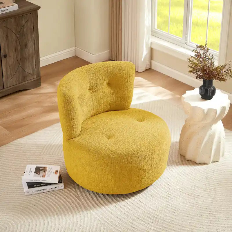 Fauteuil pivotant en flanelle (jaune/blanc/vert/caramel) sans accoudoirs, une place