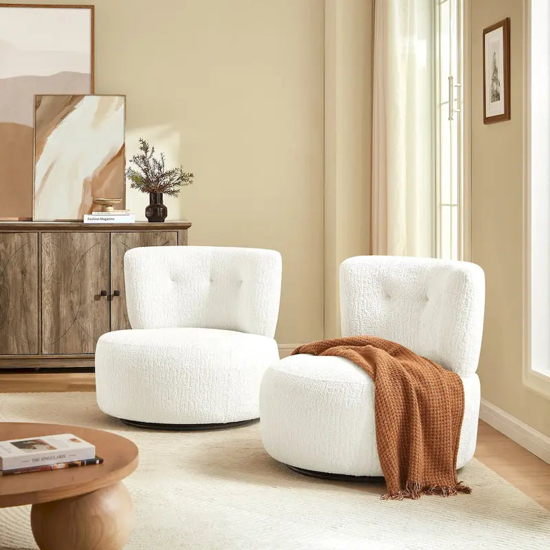Fauteuil pivotant en flanelle (jaune/blanc/vert/caramel) sans accoudoirs, une place