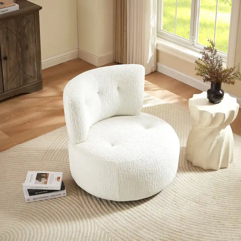 Fauteuil pivotant en flanelle (jaune/blanc/vert/caramel) sans accoudoirs, une place