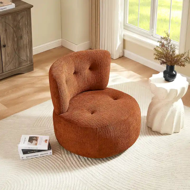 Fauteuil pivotant en flanelle (jaune/blanc/vert/caramel) sans accoudoirs, une place
