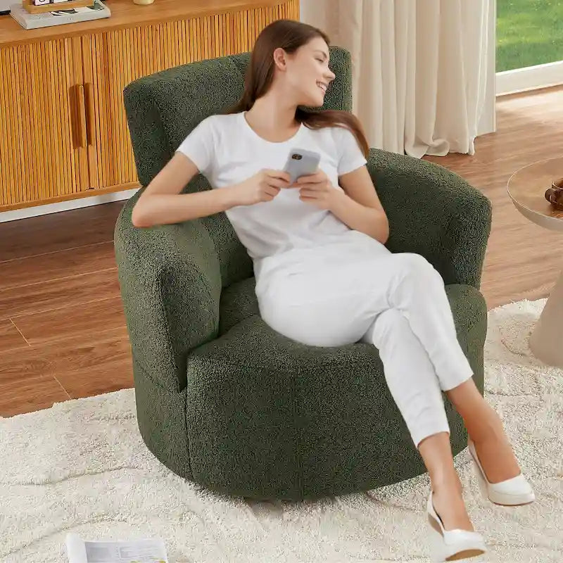 Fauteuil pivotant en tissu gris/vert/crème/jaune avec appui-tête réglable, une place