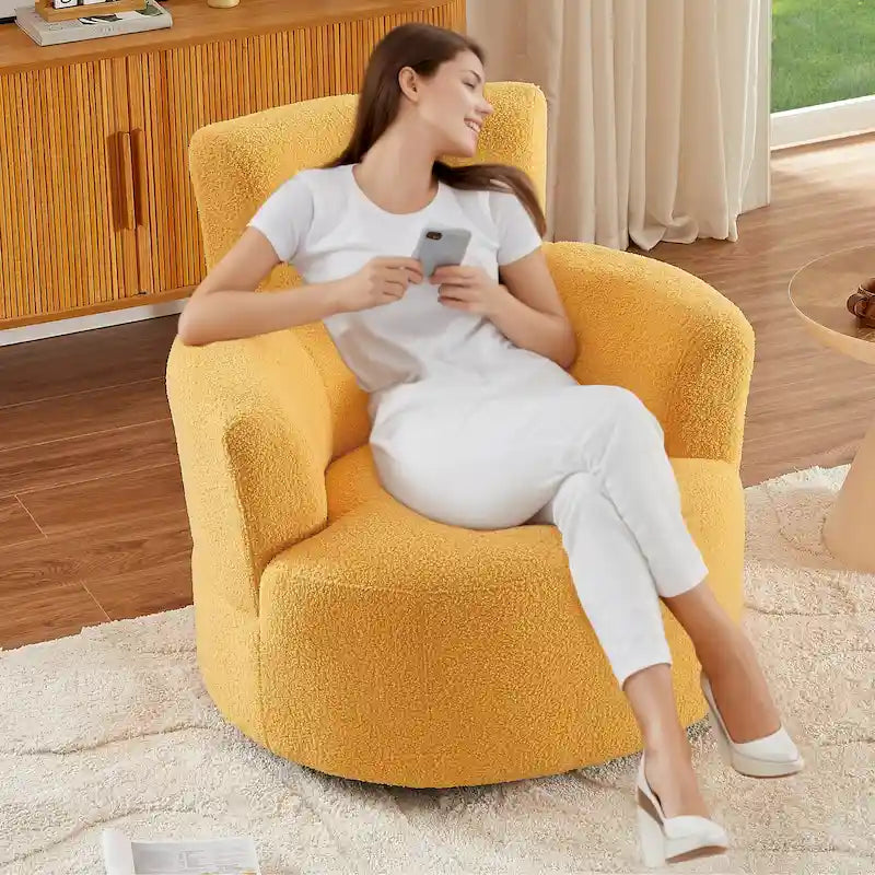 Fauteuil pivotant en tissu gris/vert/crème/jaune avec appui-tête réglable, une place