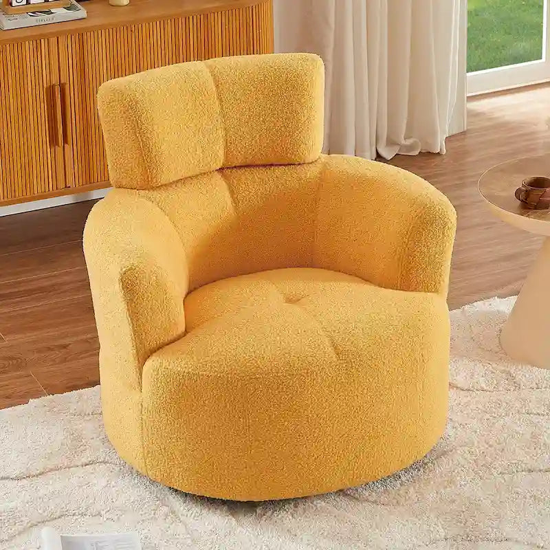 Fauteuil pivotant en tissu gris/vert/crème/jaune avec appui-tête réglable, une place