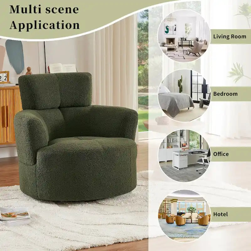 Fauteuil pivotant en tissu gris/vert/crème/jaune avec appui-tête réglable, une place