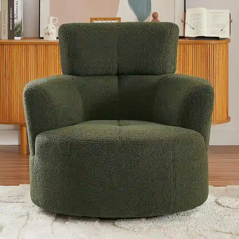 Fauteuil pivotant en tissu gris/vert/crème/jaune avec appui-tête réglable, une place