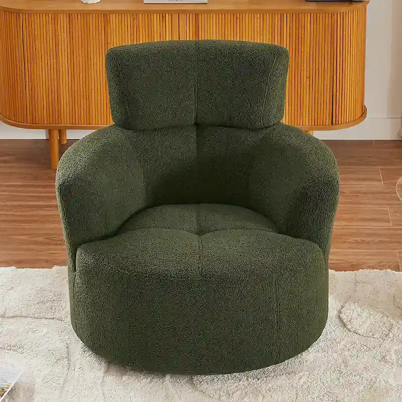 Fauteuil pivotant en tissu gris/vert/crème/jaune avec appui-tête réglable, une place