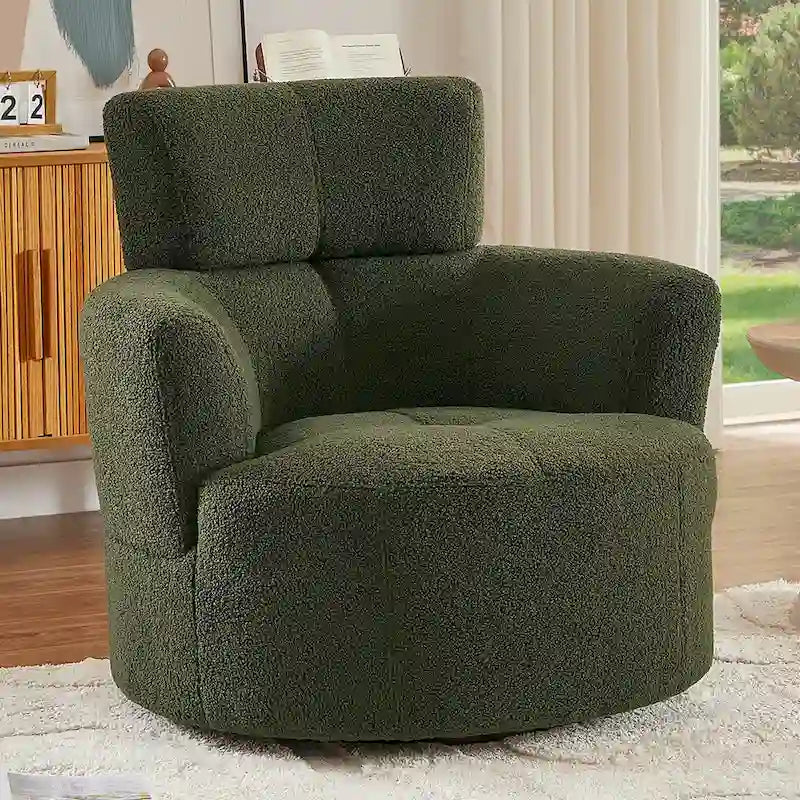 Fauteuil pivotant en tissu gris/vert/crème/jaune avec appui-tête réglable, une place