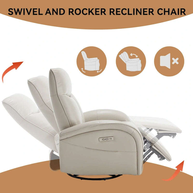 Fauteuil inclinable, pivotant et à bascule électrique en similicuir PU marron/beige, une place