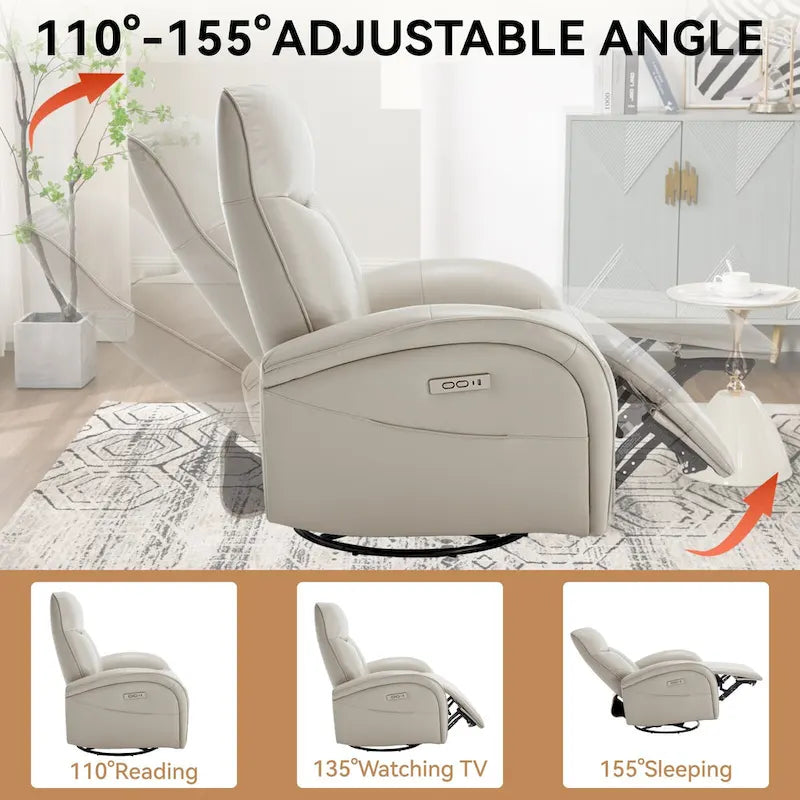 Fauteuil inclinable, pivotant et à bascule électrique en similicuir PU marron/beige, une place