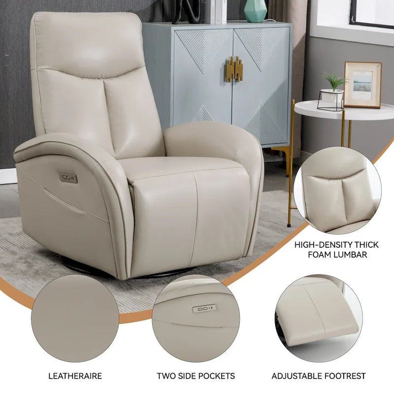 Fauteuil inclinable, pivotant et à bascule électrique en similicuir PU marron/beige, une place