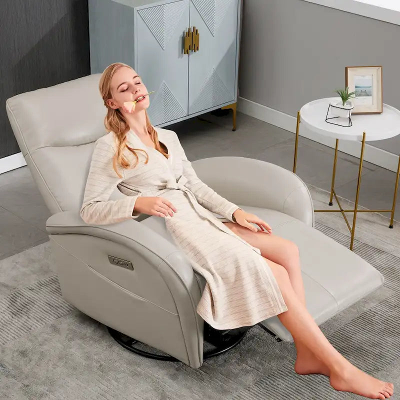 Fauteuil inclinable, pivotant et à bascule électrique en similicuir PU marron/beige, une place