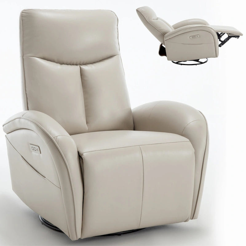 Fauteuil inclinable, pivotant et à bascule électrique en similicuir PU marron/beige, une place