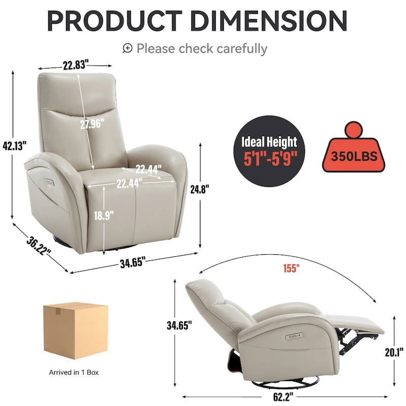 Fauteuil inclinable, pivotant et à bascule électrique en similicuir PU marron/beige, une place
