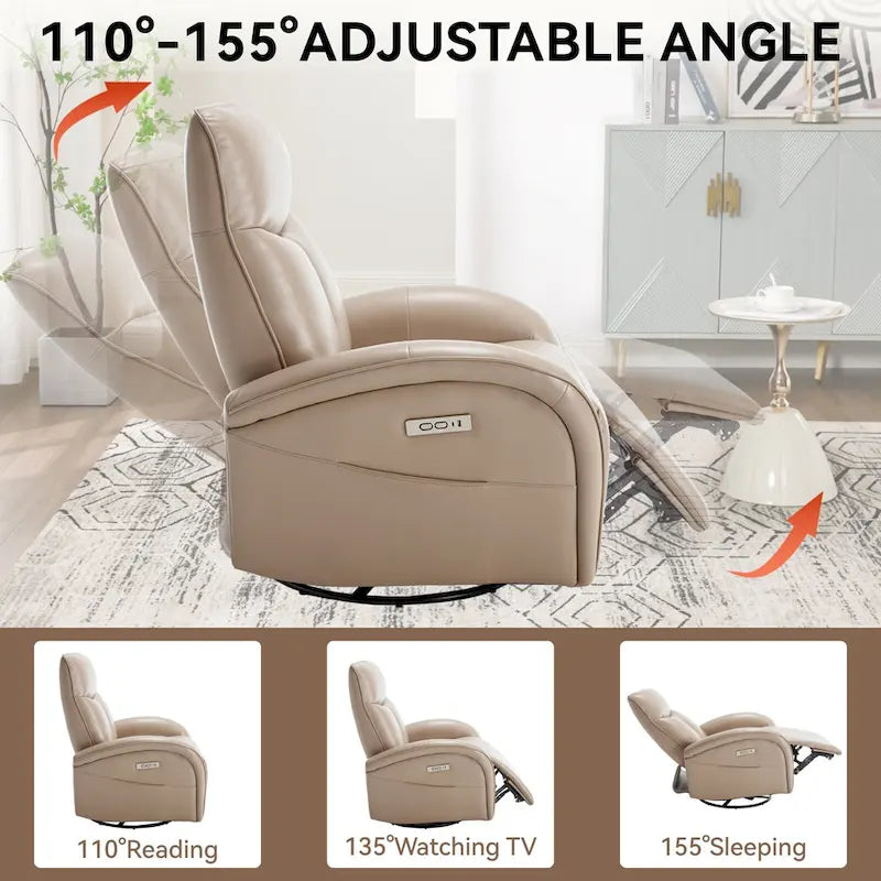 Fauteuil inclinable, pivotant et à bascule électrique en similicuir PU marron/beige, une place