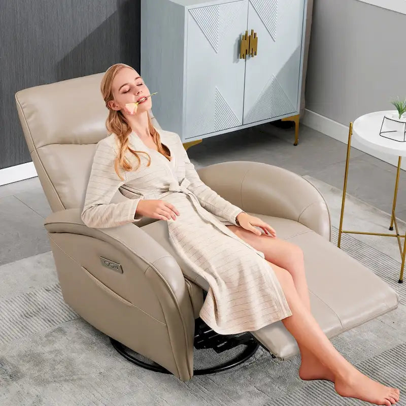 Fauteuil inclinable, pivotant et à bascule électrique en similicuir PU marron/beige, une place