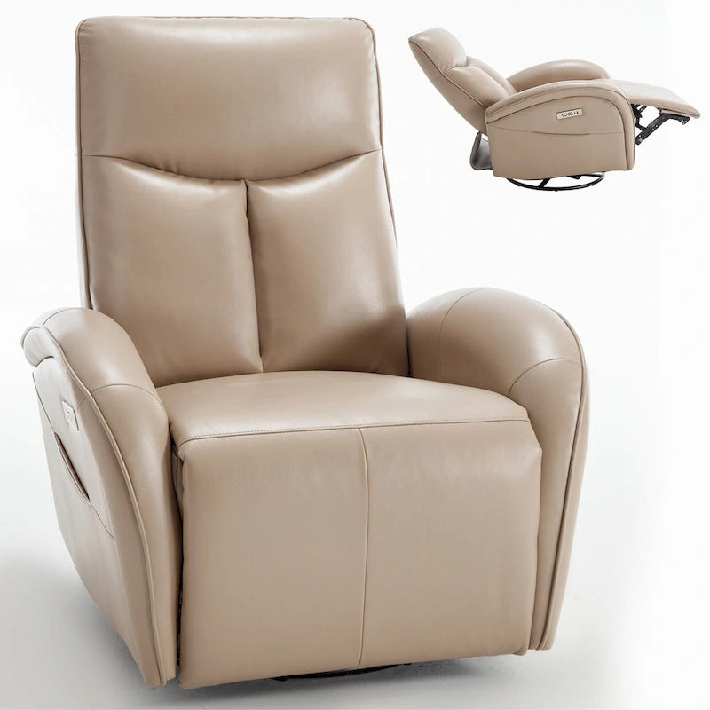 Fauteuil inclinable, pivotant et à bascule électrique en similicuir PU marron/beige, une place