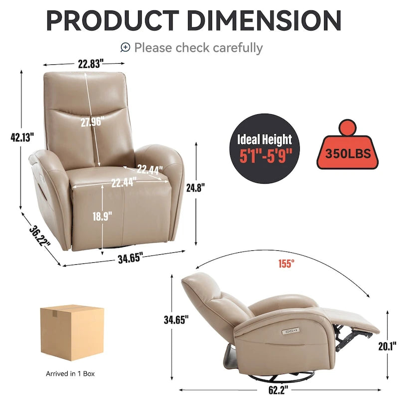 Fauteuil inclinable, pivotant et à bascule électrique en similicuir PU marron/beige, une place