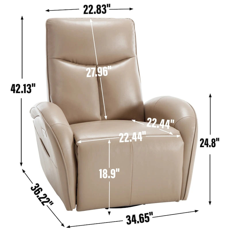 Fauteuil inclinable, pivotant et à bascule électrique en similicuir PU marron/beige, une place