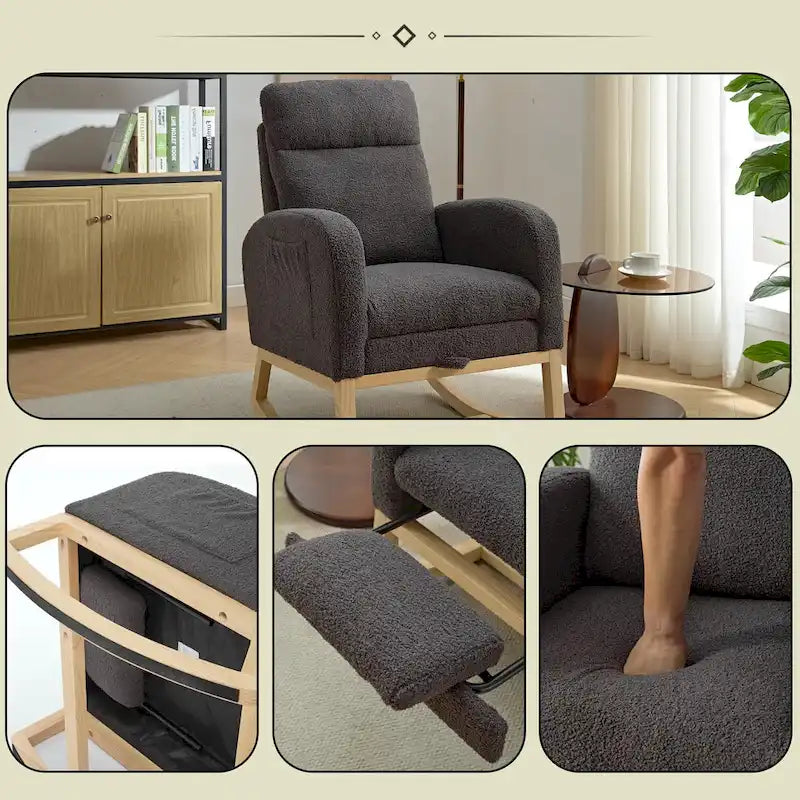 Fauteuil à bascule tapissé à dossier haut, gris/beige, une place