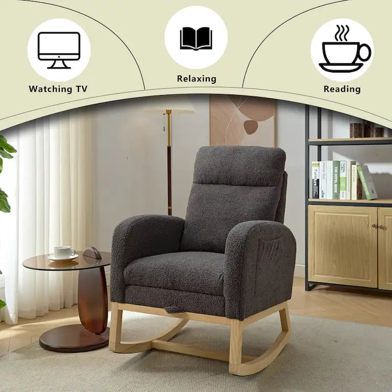 Fauteuil à bascule tapissé à dossier haut, gris/beige, une place