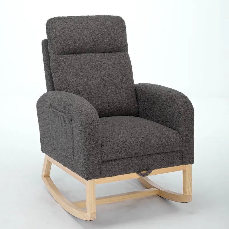 Fauteuil à bascule tapissé à dossier haut, gris/beige, une place