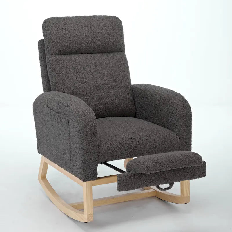 Fauteuil à bascule tapissé à dossier haut, gris/beige, une place