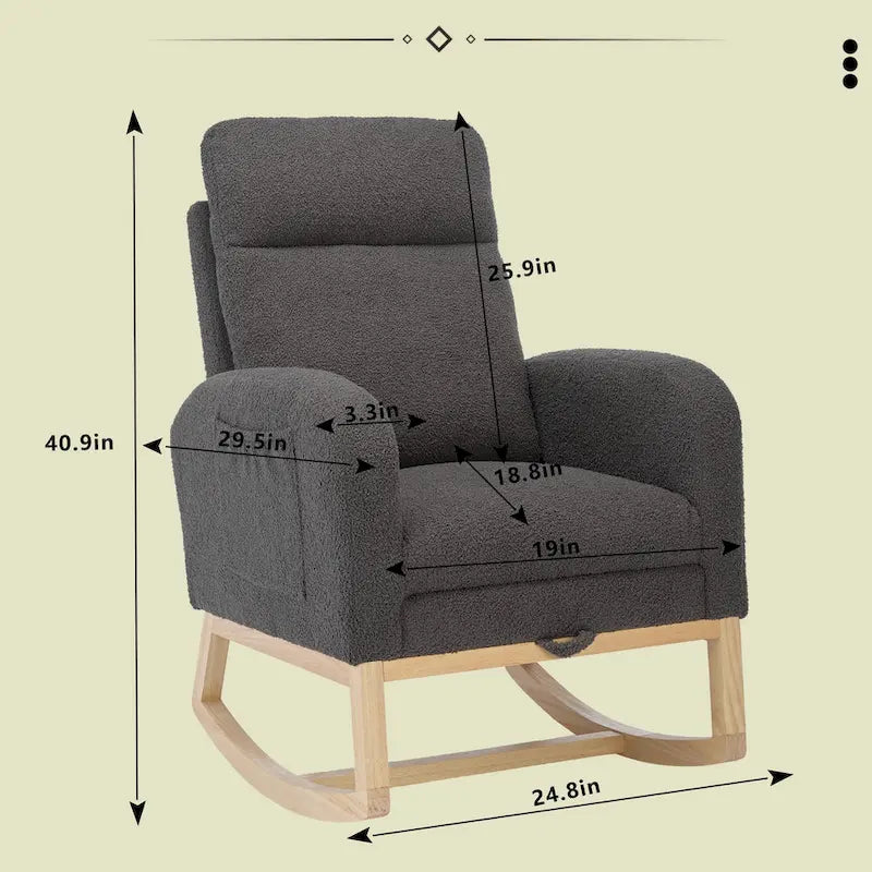 Fauteuil à bascule tapissé à dossier haut, gris/beige, une place