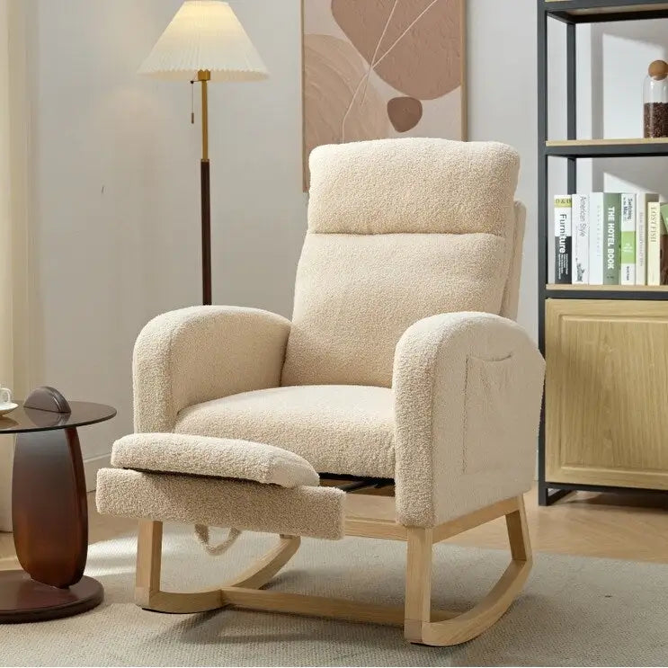 Fauteuil à bascule tapissé à dossier haut, gris/beige, une place