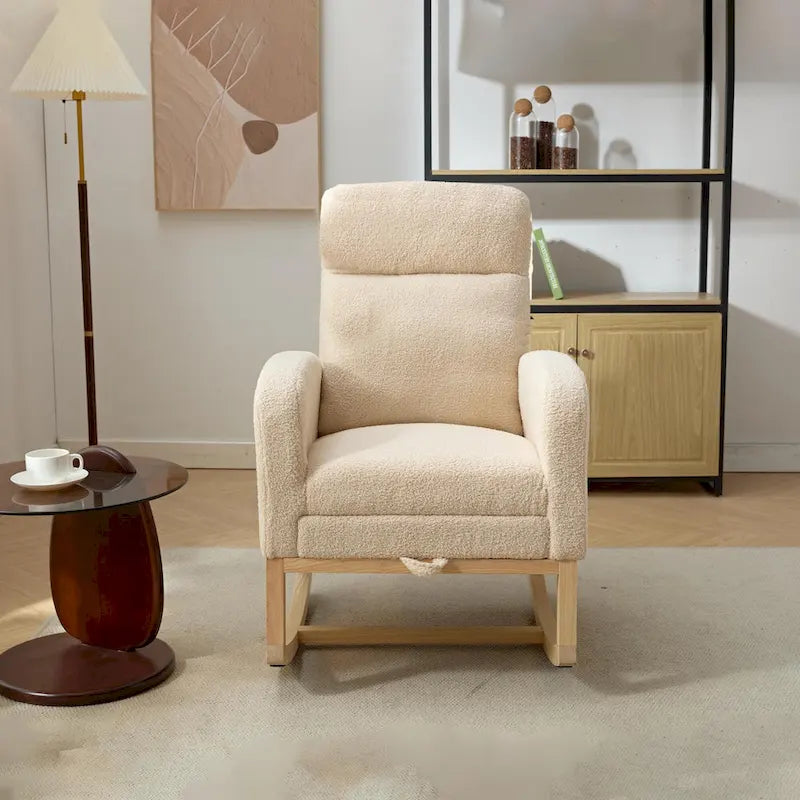 Fauteuil à bascule tapissé à dossier haut, gris/beige, une place