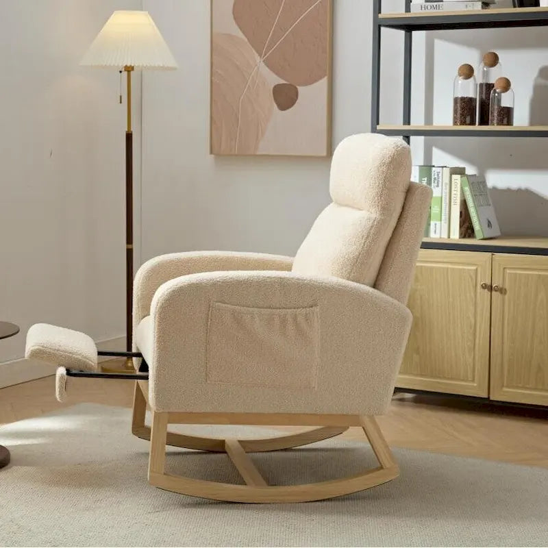 Fauteuil à bascule tapissé à dossier haut, gris/beige, une place