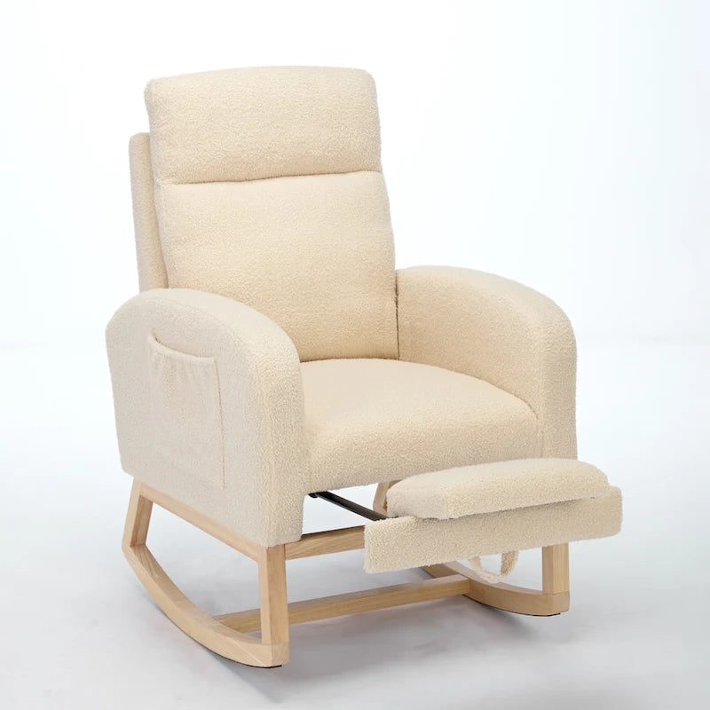 Fauteuil à bascule tapissé à dossier haut, gris/beige, une place